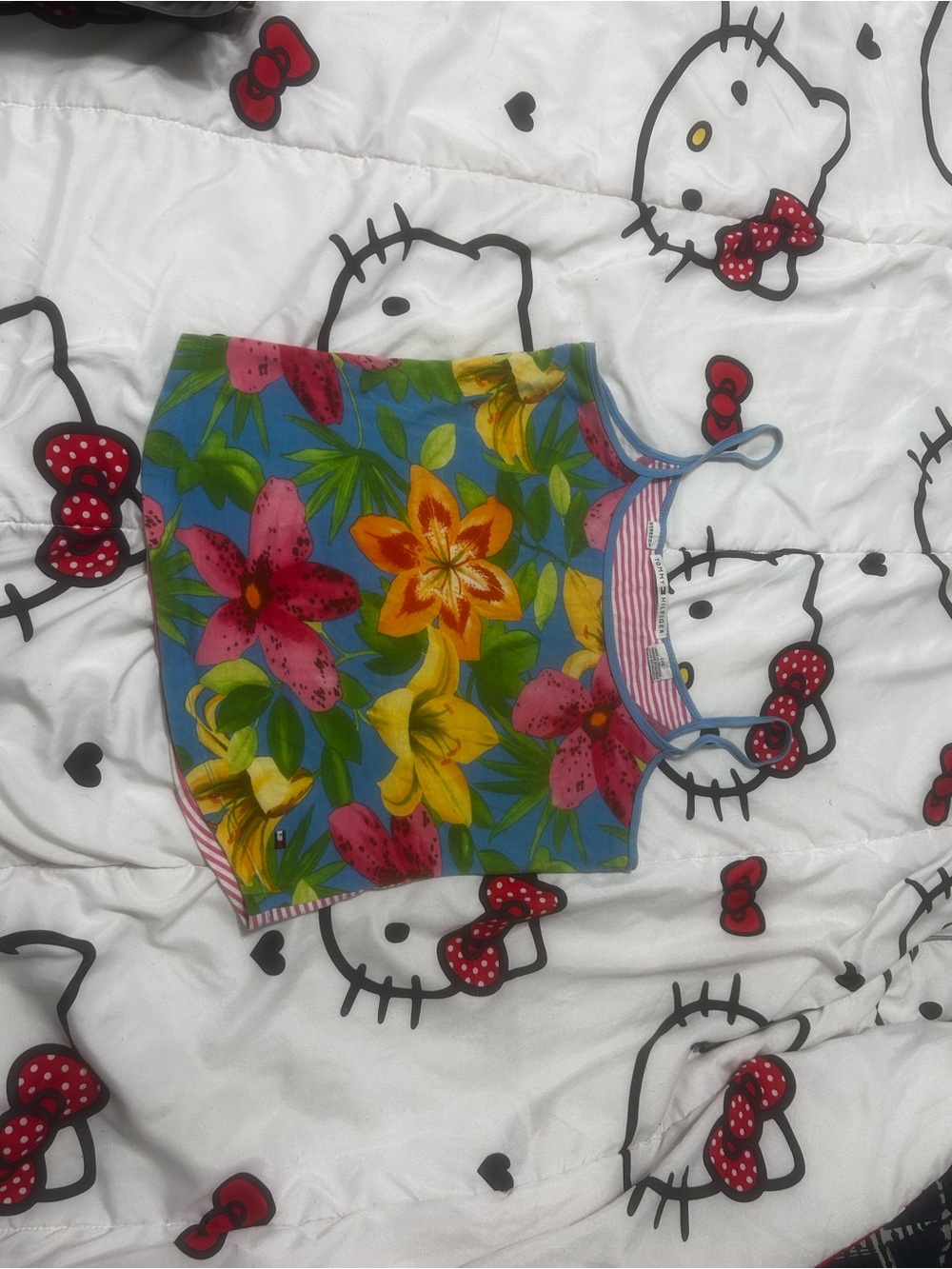 Tommy Hilfiger Blue Floral Tank Top with Yellow & Pink Flowers